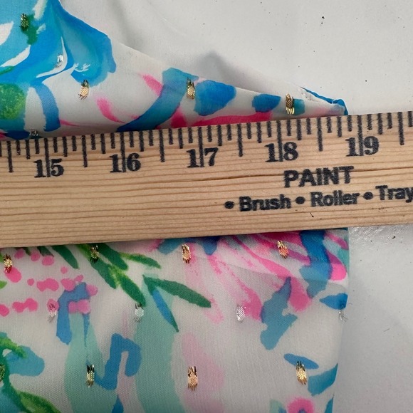 Lilly Pulitzer Lani Blue Pink Coral Metallic Maxi Dress Womens Medium - Picture 8 of 10